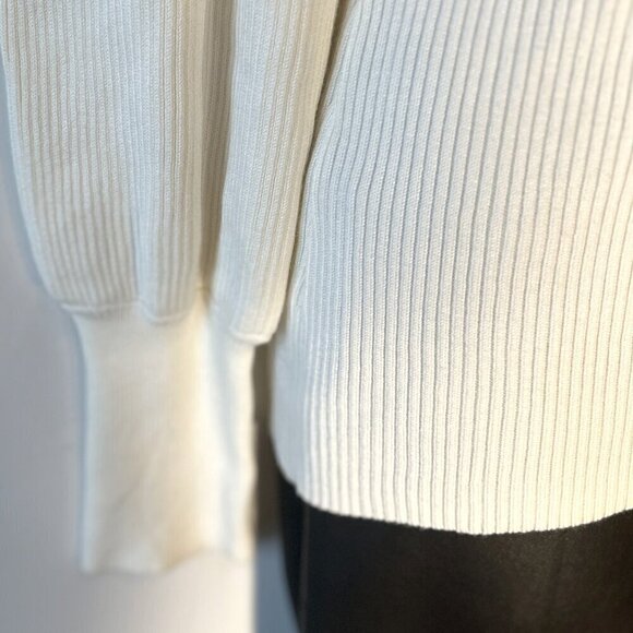 Boston Proper SZL Ivory Viscose Mock Neck Ribbed Sweater Minimalist Classic Chic - Picture 8 of 12